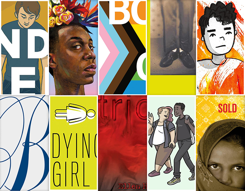 A grid showing details from the covers on the ALA list of the 10 Most Challenged books