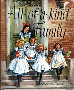 Book Cover of All of A Kind Family showing Five Happy Girls in front of a NYC tenement
