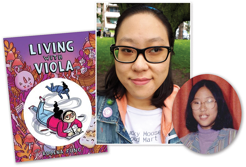 Rosena Fung portrait and childhood photo, and cover of her graphic novel, Living with Viola
