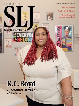 SLJ April Print Cover honoring K.C. Boyd as the School Librarian of the Year Winner