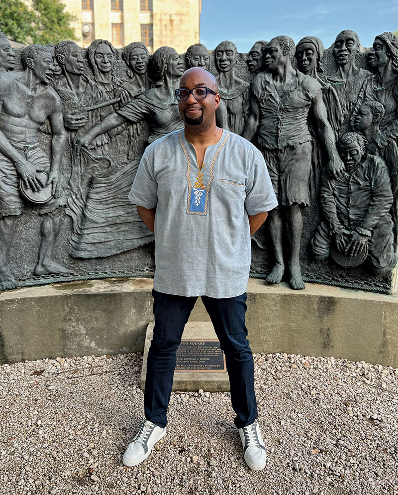 Kwame Alexander at Congo Square in Louis Armstrong Park, New Orleans. Photograph by Harlin Miller