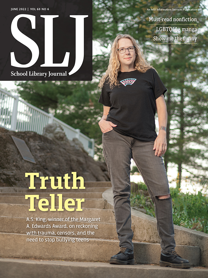 SLJ JUne 2022 cover; AS King; Photo by Tom Roe
