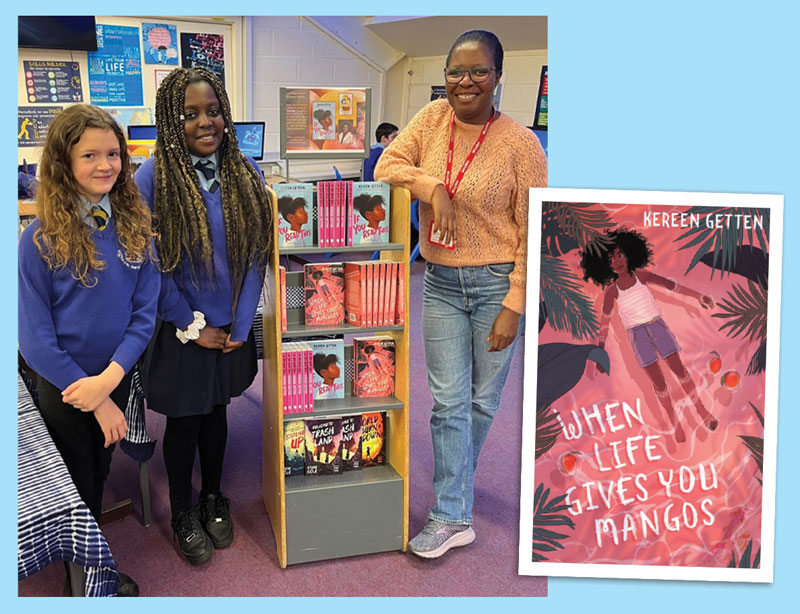 Kereen Getten with students at the Highworth Warneford School library in the UK, where she ran a writing class and signed books.
