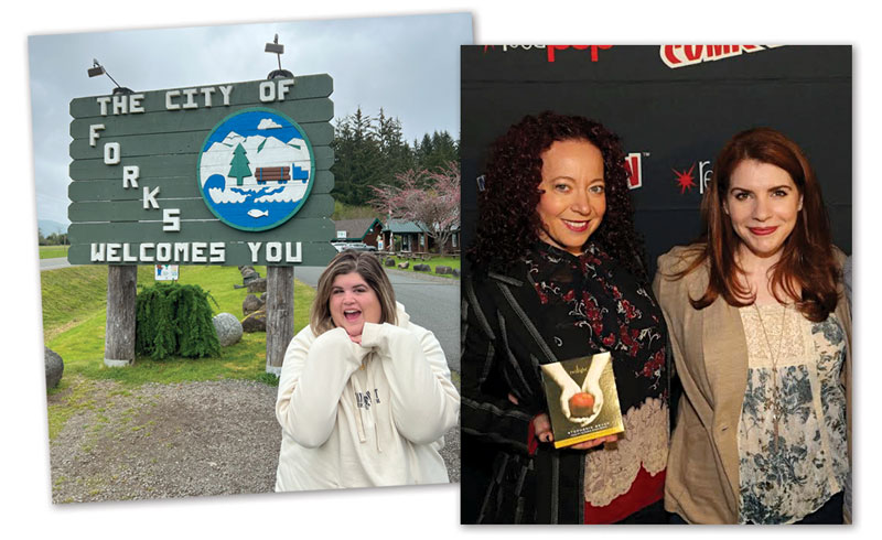 From left: Julie Murphy visits Forks, WA; Ilyana Kadushin and Meyer at Comic-Con NYC, 2015 celebrating the Twilight series’ 10th anniversary.