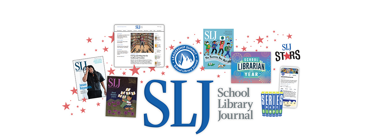 montage of SLJ products surrounding SLJ logo