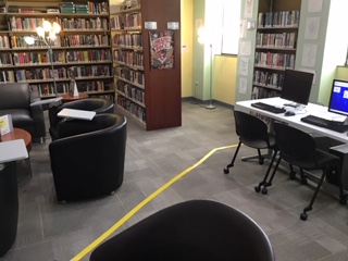 Library room with duct tape
