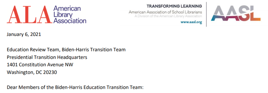 AASL, EveryLibrary Highlight School Librarians and Libraries for Biden Administration, Congress