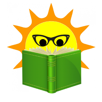 image of sun wearing glasses and reading a book